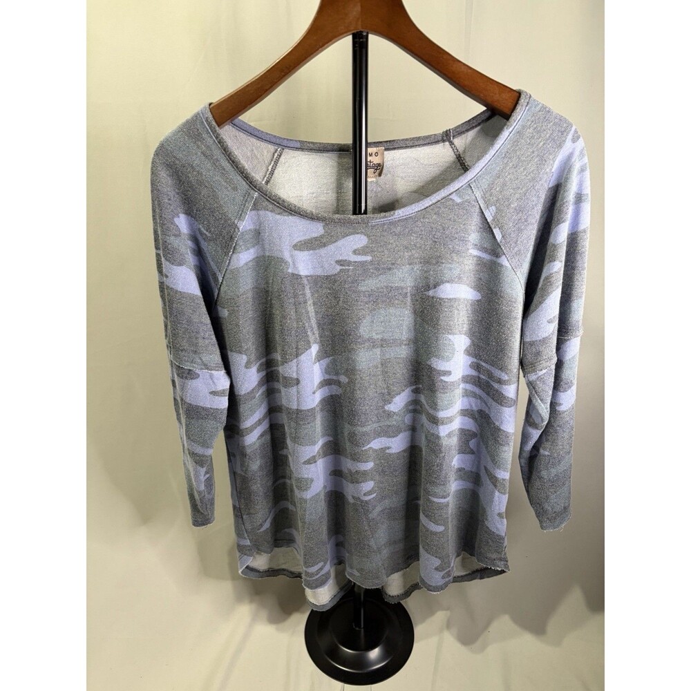 Como Vintage Woman’s Purple Grey Camo Long Sleeve Top Blouse Size Large